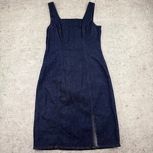 J Crew Blue Denim Midi Dress Back Zip Sleeveless Front Slit Dress Womens Size 6